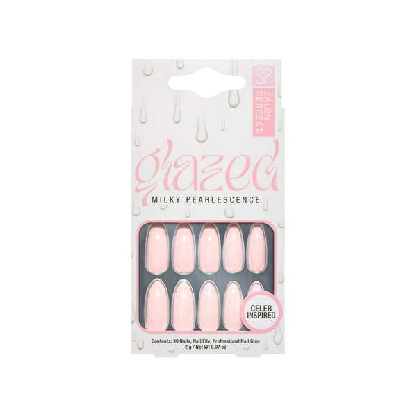 Salon Perfect Glazed Milky Pearlescense Pink Nail Set, File & Glue Included, 30 Pieces EasyOptionXY LLC