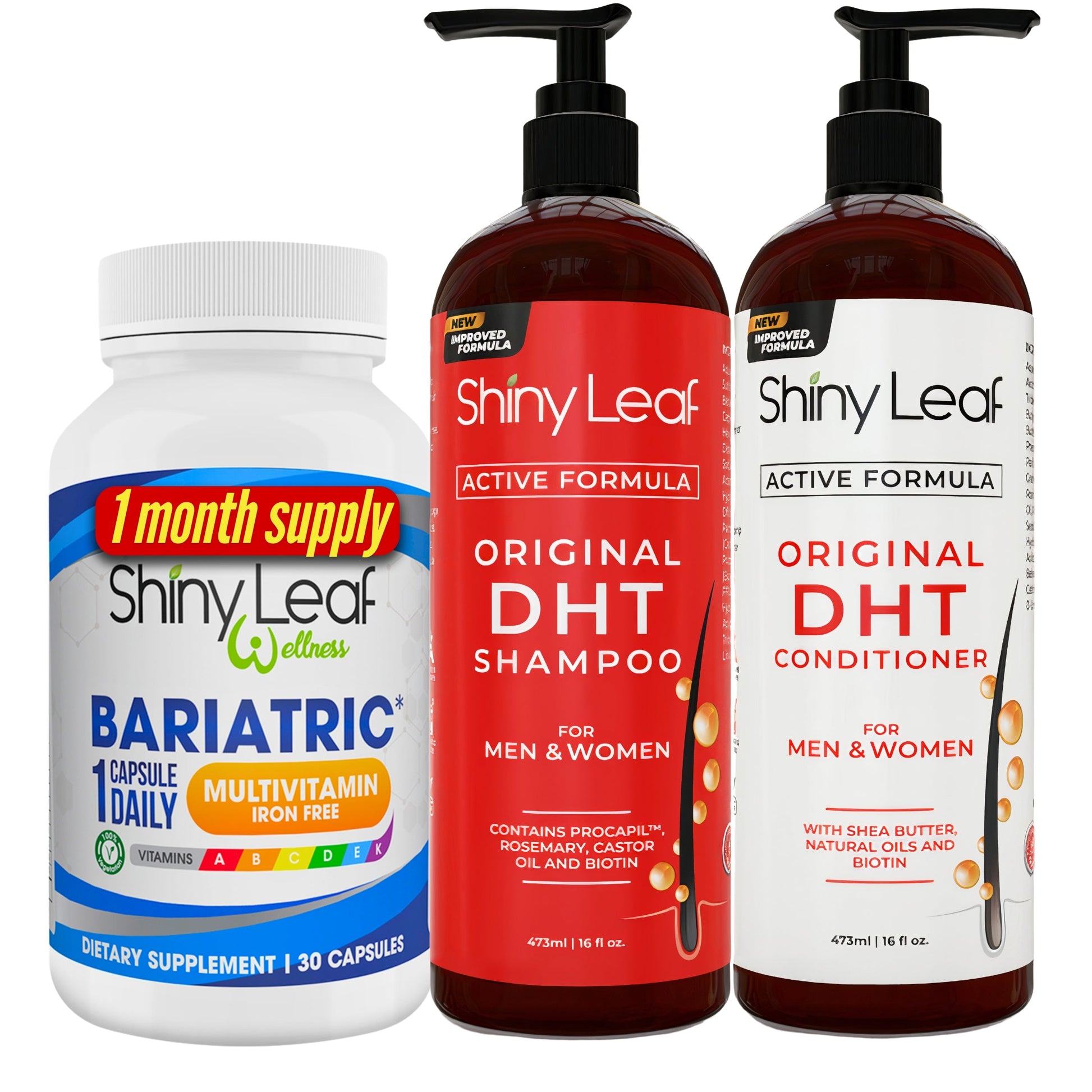 Shiny Leaf Bariatric Multivitamin Iron Free With DHT Original Shampoo and