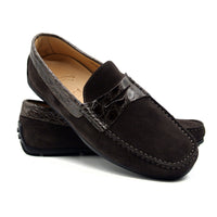 Zelli Italia 31-160-NIC MONZA Sueded Calfskin with Crocodile Driver, Nicotine