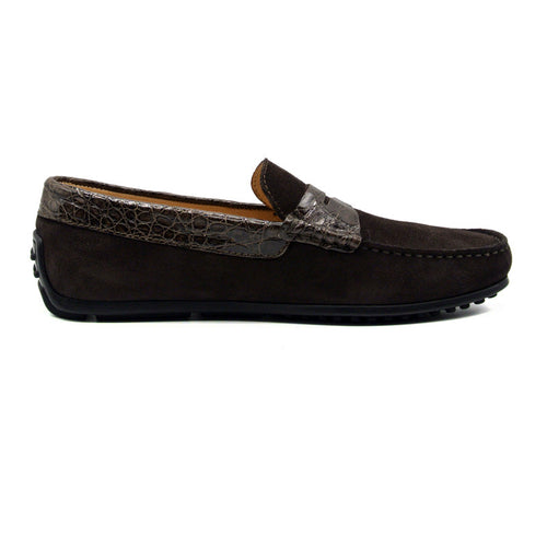 Zelli Italia 31-160-NIC MONZA Sueded Calfskin with Crocodile Driver, Nicotine