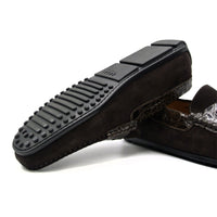 Zelli Italia 31-160-NIC MONZA Sueded Calfskin with Crocodile Driver, Nicotine