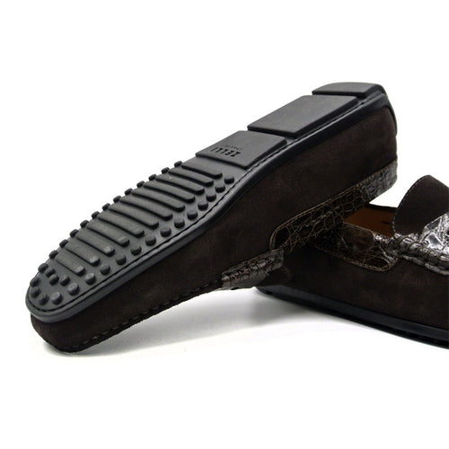 Zelli Italia 31-160-NIC MONZA Sueded Calfskin with Crocodile Driver, Nicotine