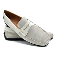 Zelli Italia 31-160-WHT MONZA Sueded Calfskin with Crocodile Driver, White