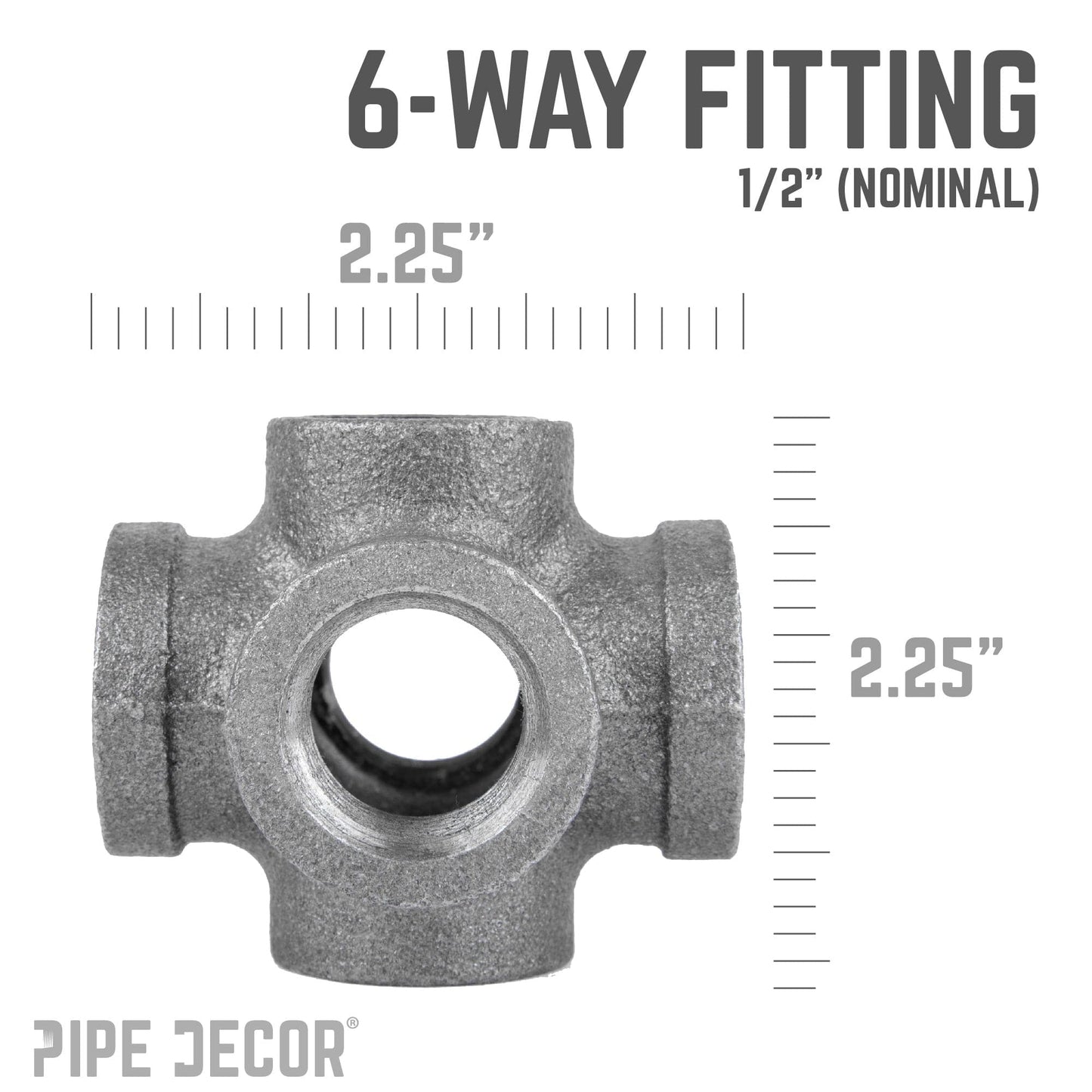 1/2 in. Black 6-Way Fitting PIPE DECOR
