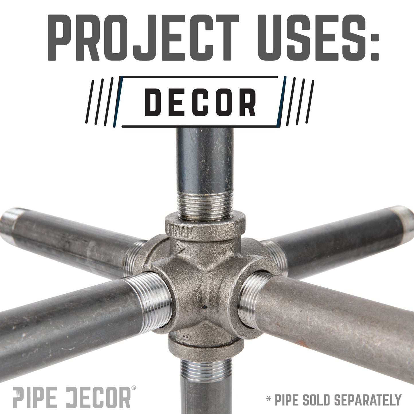 1/2 in. Black 6-Way Fitting PIPE DECOR