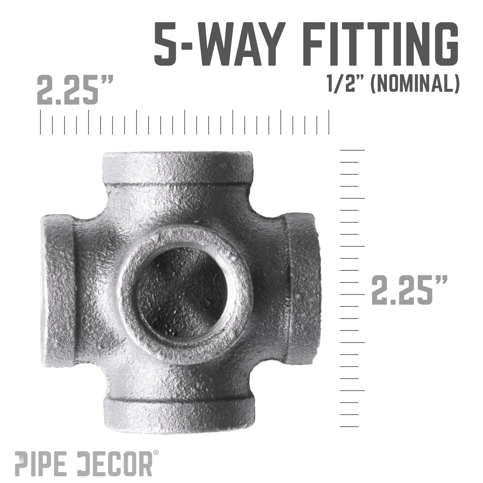 1/2 in. Black 5-Way Fitting PIPE DECOR