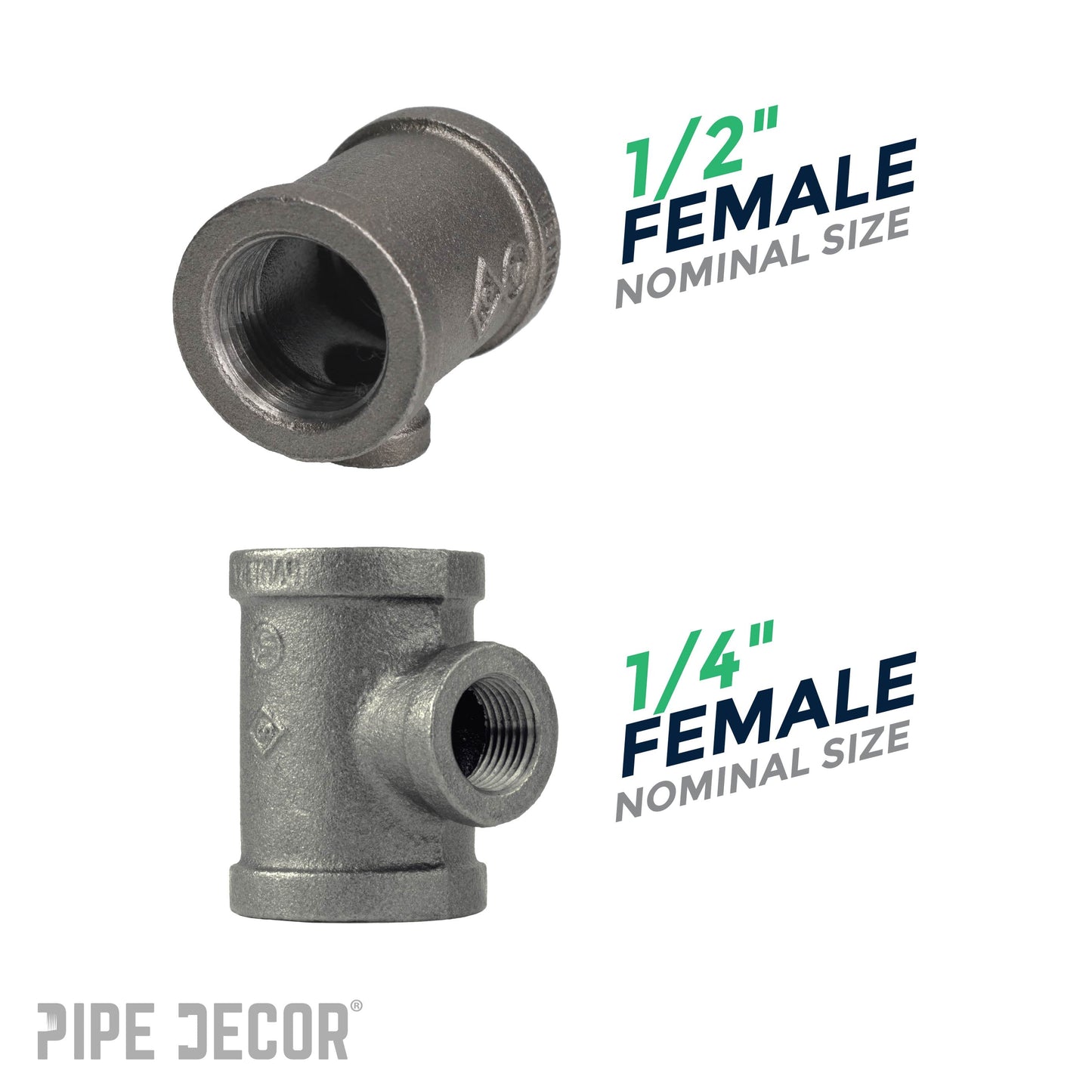1/2 in. x 1/2 in. x 1/4 in. Black Reducing Tee PIPE DECOR