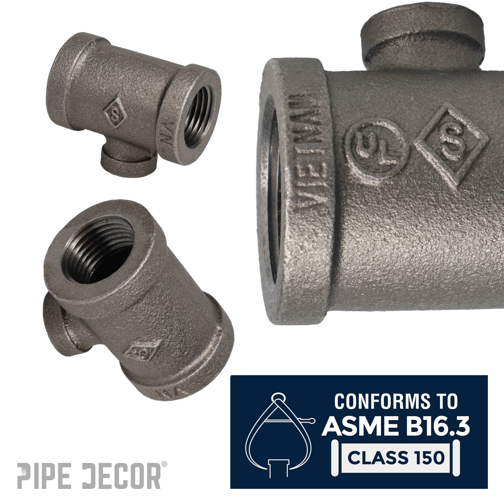 1/2 in. x 1/2 in. x 1/4 in. Black Reducing Tee PIPE DECOR