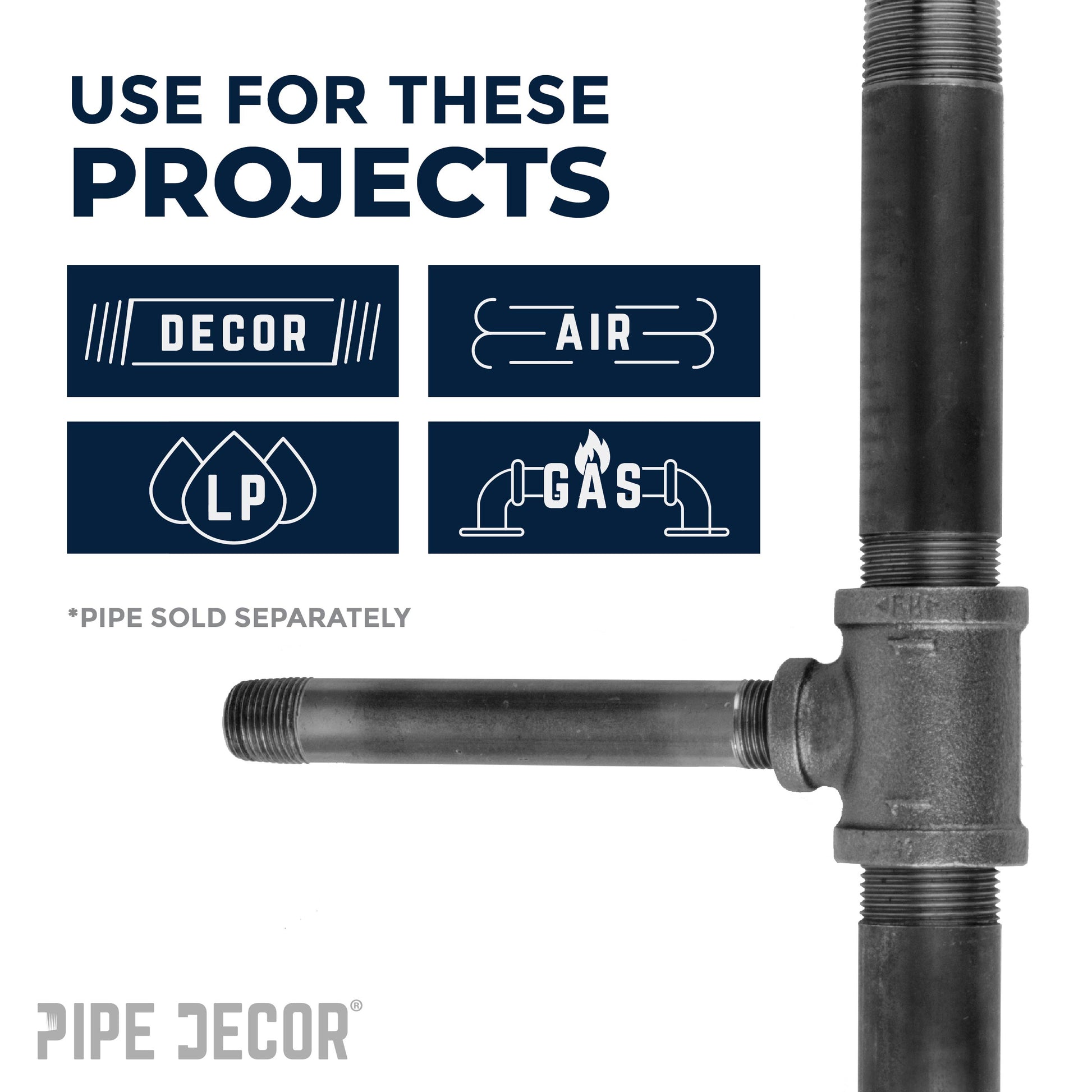 1/2 in. x 1/2 in. x 1/4 in. Black Reducing Tee PIPE DECOR