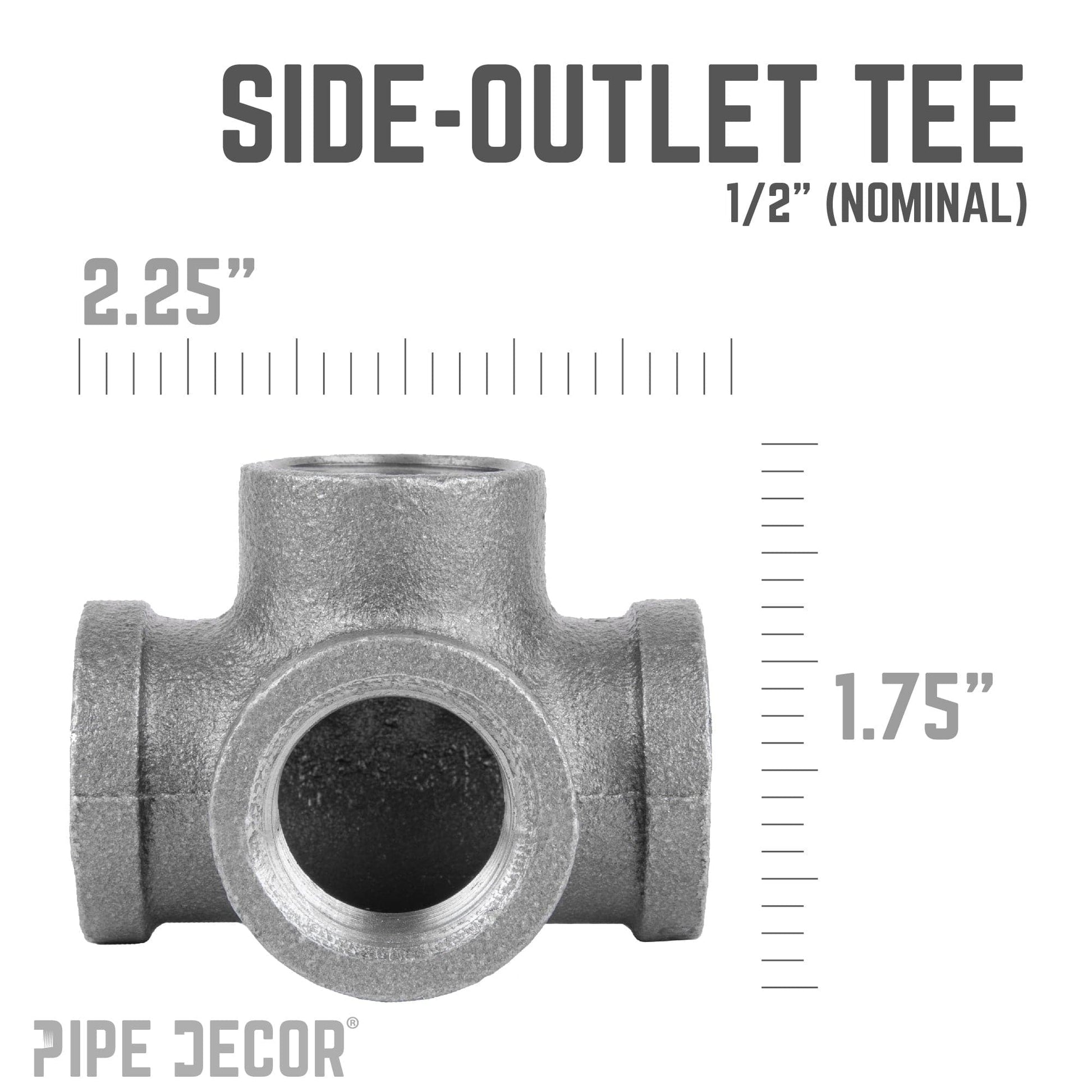 1/2 in. Black Side Outlet Tee PIPE DECOR