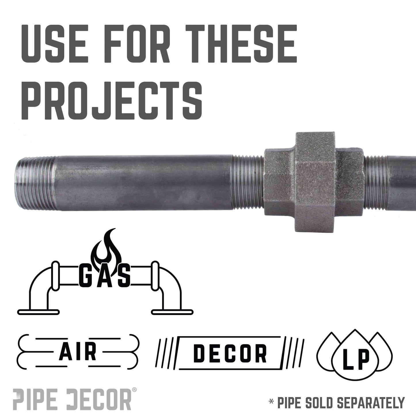 1/2 in. Black Union PIPE DECOR