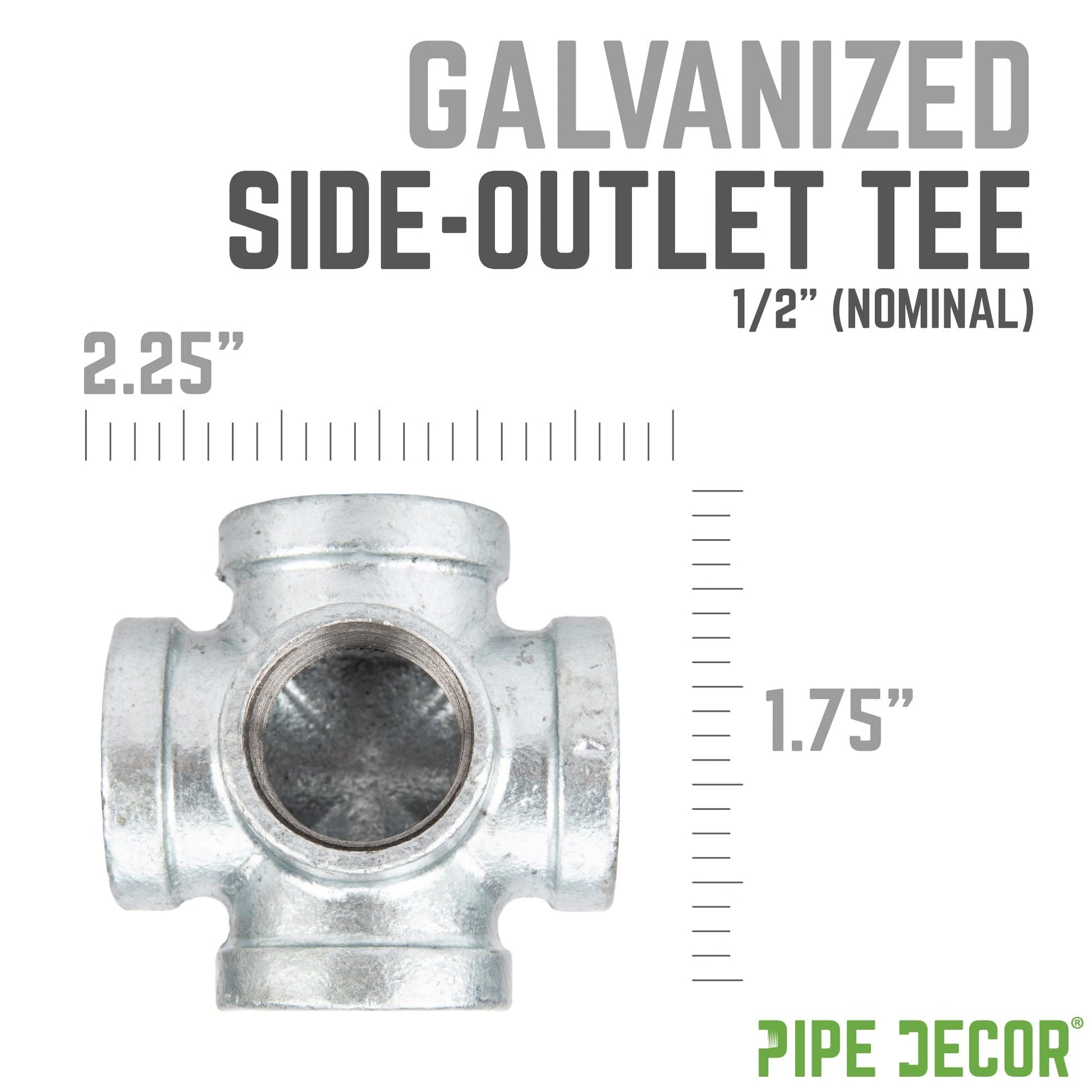 1/2 in. Galvanized Iron Side Outlet Tee PIPE DECOR
