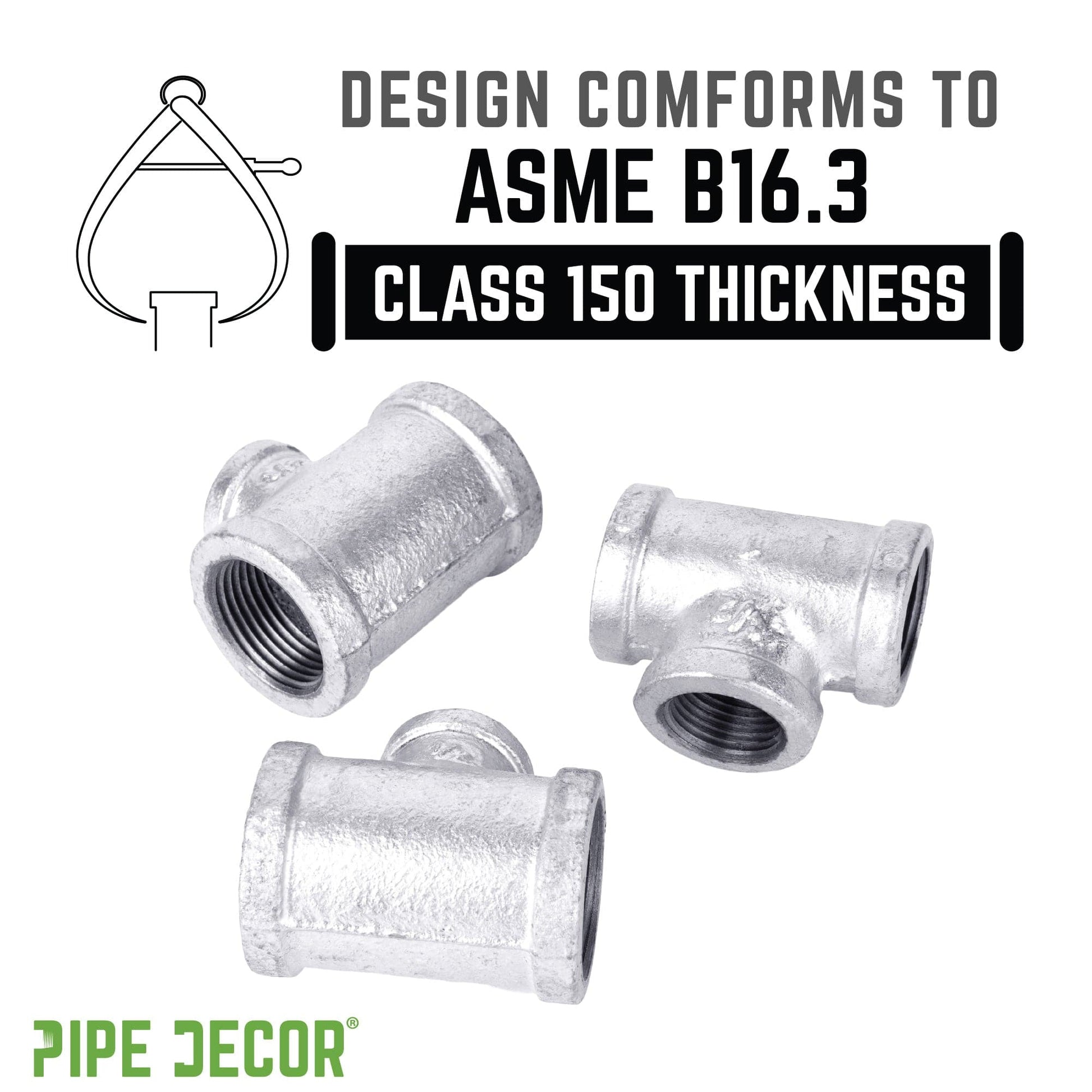 1/2 in. x 1/2 in. x 3/4 in. Galvanized Reducing Tee PIPE DECOR