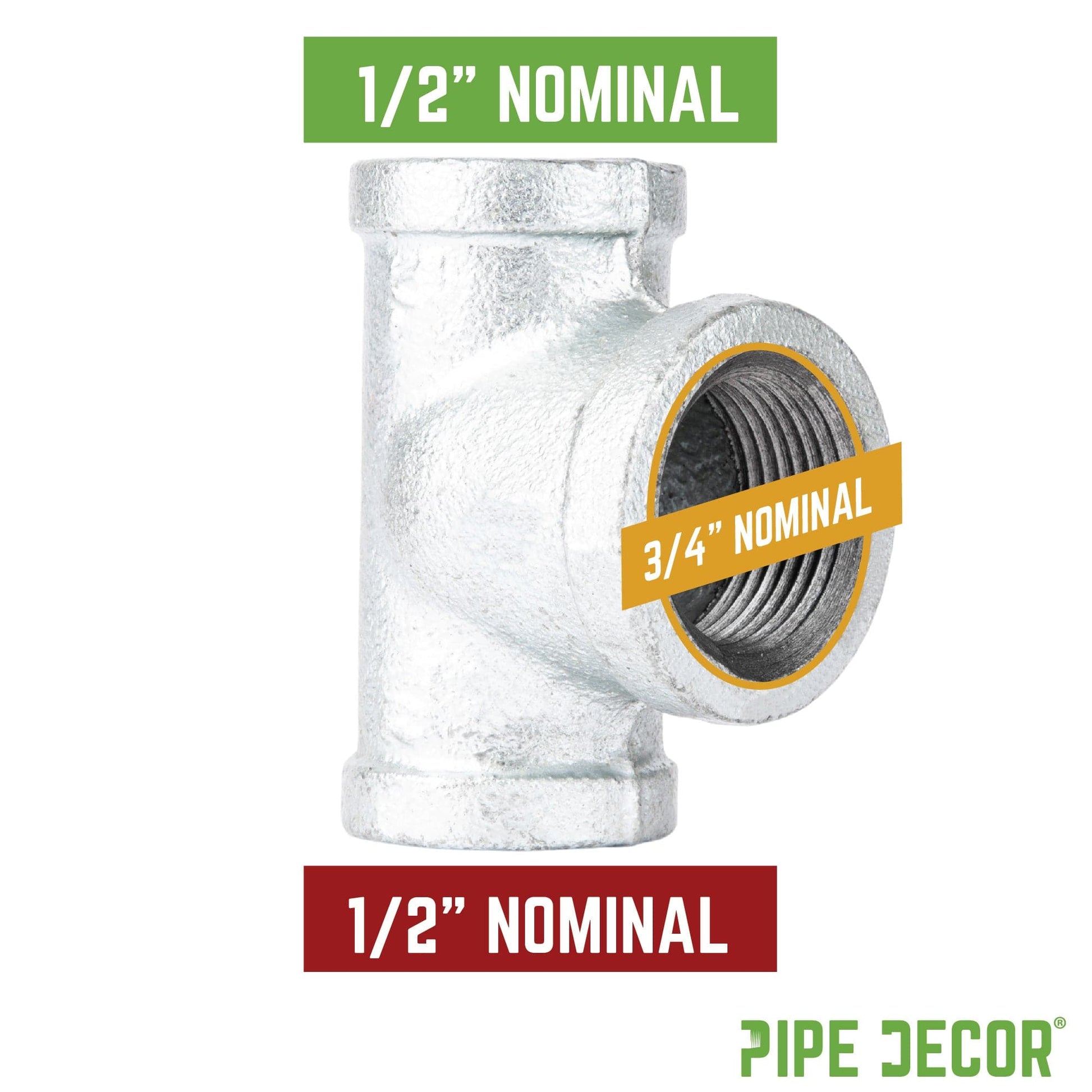 1/2 in. x 1/2 in. x 3/4 in. Galvanized Reducing Tee PIPE DECOR