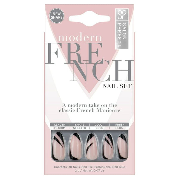 Salon Perfect Modern French Black Swirl Nail Set, File & Glue Included, 30 Pieces EasyOptionXY LLC