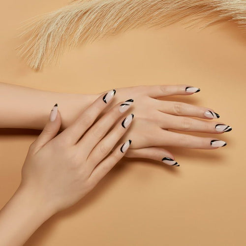 Salon Perfect Modern French Black Swirl Nail Set, File & Glue Included, 30 Pieces EasyOptionXY LLC