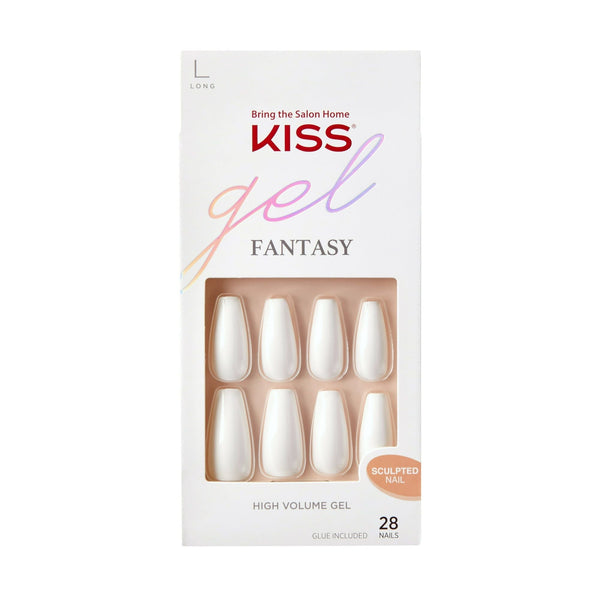 KISS Gel Fantasy Sculpted Long Coffin Glue-On Nails, Glossy Light White, 'True Color', 28 Ct. EasyOptionXY LLC