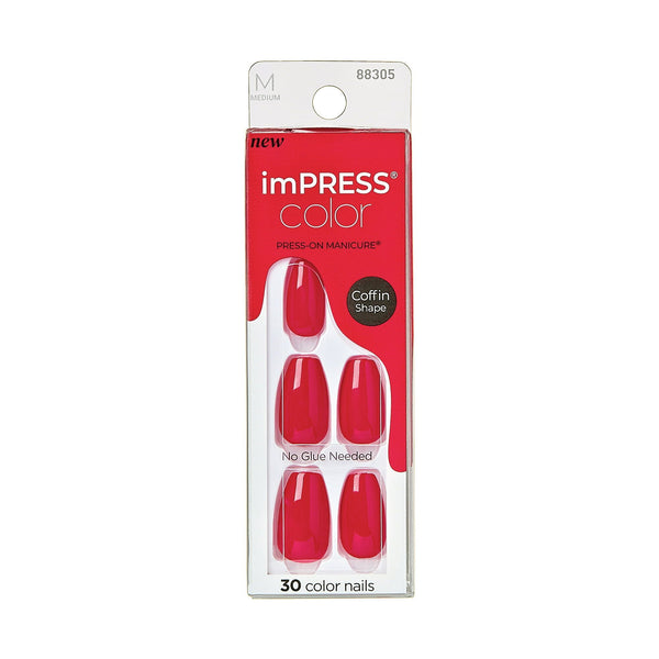 KISS imPRESS Color Long-Lasting Medium Coffin Press-On Nails, Solid Red, 30 Pieces EasyOptionXY LLC