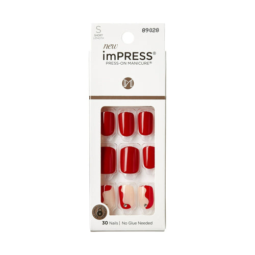 KISS imPRESS Long-Lasting Short Square Gel Press-On Nails, Glossy Medium Red, 'Adore You', 33 Ct. EasyOptionXY LLC