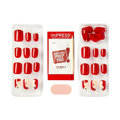 KISS imPRESS Long-Lasting Short Square Gel Press-On Nails, Glossy Medium Red, 'Adore You', 33 Ct. EasyOptionXY LLC