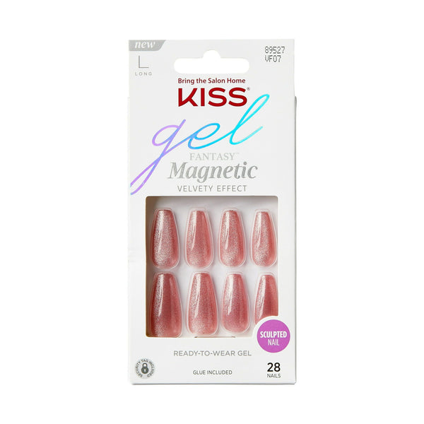 KISS Gel Fantasy Magnetic Long Coffin Gel Nails, Glossy Medium pink, 28 Count EasyOptionXY LLC