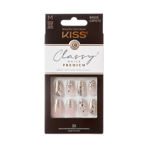 KISS Classy Premium Medium Coffin Glue-On Nails, Glossy Light White, 30 pieces EasyOptionXY LLC