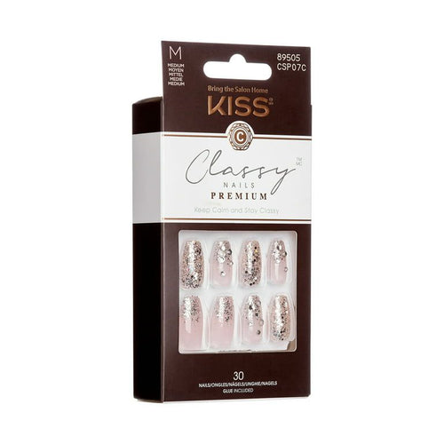 KISS Classy Premium Medium Coffin Glue-On Nails, Glossy Light White, 30 pieces EasyOptionXY LLC