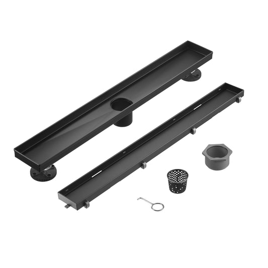 Linear Shower Drain 32" Comes with Matte Black Polished 2 in 1 Panels, Tile Insert Shower Drain, Equipped with Adjustableft,Hair Filters