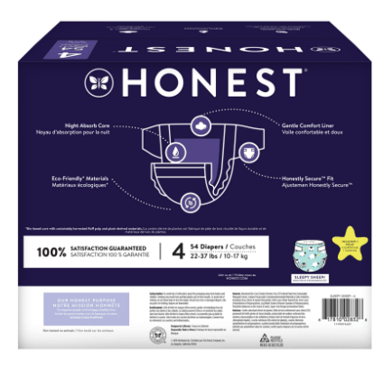 The Honest Company Overnight Baby Diapers, Sleepy Sheep, Size 4, 54 ct EasyOptionXY LLC
