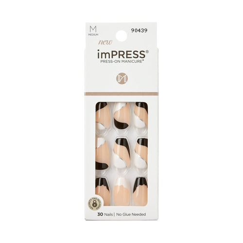 KISS imPRESS Medium Coffin Gel Press-On Nails, Glossy Black & White, 30 Pieces EasyOptionXY LLC
