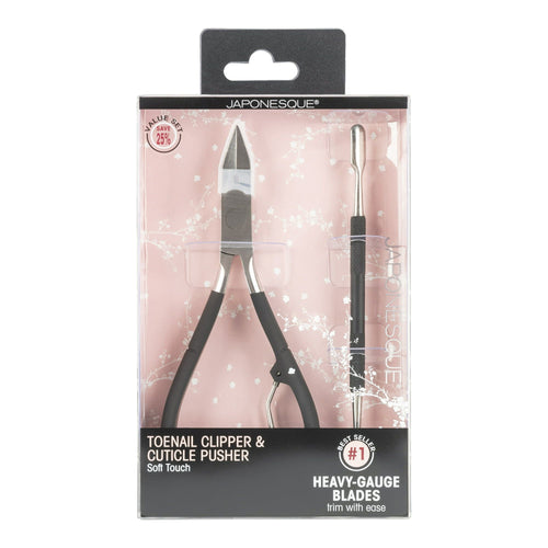 Japonesque Stainless Steel Soft Touch Toenail Clipper and Cuticle Pusher, 2 Piece EasyOptionXY LLC
