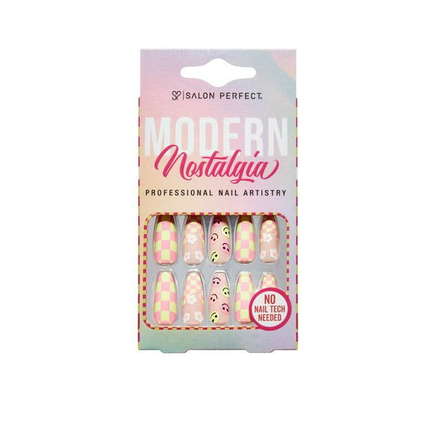 Salon Perfect Artificial Nails, 115 Modern Nostalgia Pink Checkers, File & Glue Included, 30 Nails EasyOptionXY LLC