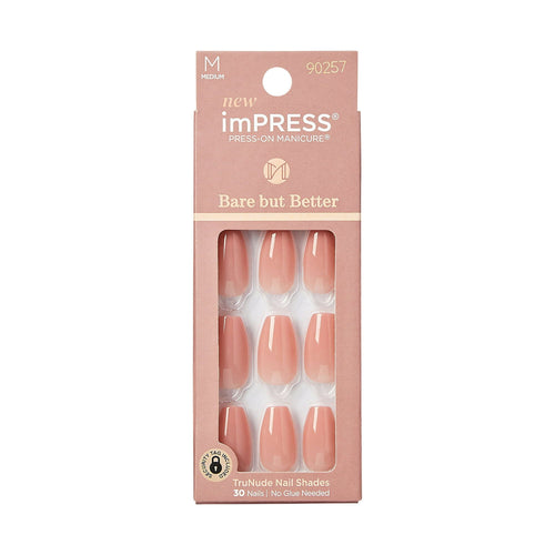 KISS imPRESS Bare but better Medium Coffin Gel Press-On Nails, Glossy Light Neutral, 30 Pieces EasyOptionXY LLC