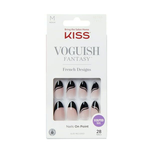 KISS Voguish Fantasy Medium Almond Fake Nails, Glossy Dark Black, 'Magnifique', 28 Ct EasyOptionXY LLC