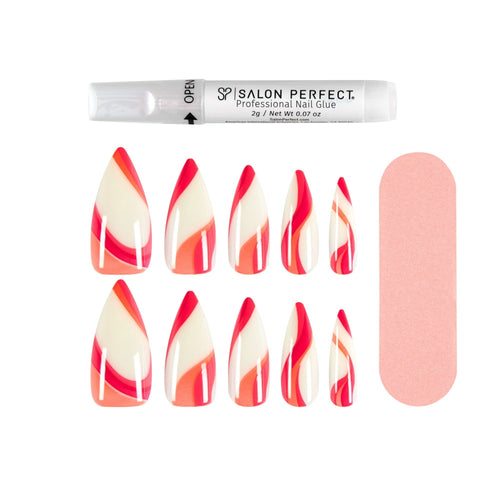Salon Perfect Modern Art Abstract Swirl Nail Set, File & Glue Included, 30 Pieces EasyOptionXY LLC