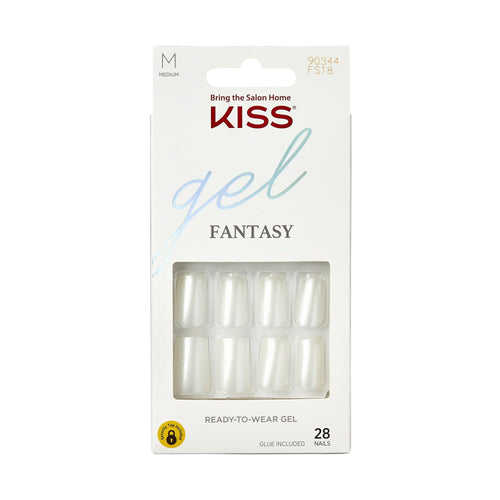 KISS Gel Fantasy Sculpted Medium Square Glue-On Nails, Glossy Light White, 'Glazed', 28 Ct EasyOptionXY LLC