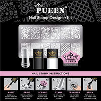 PUEEN Nail Art Stamp Designer Kit, Metal Stamping Plate, 12 Patterns EasyOptionXY LLC