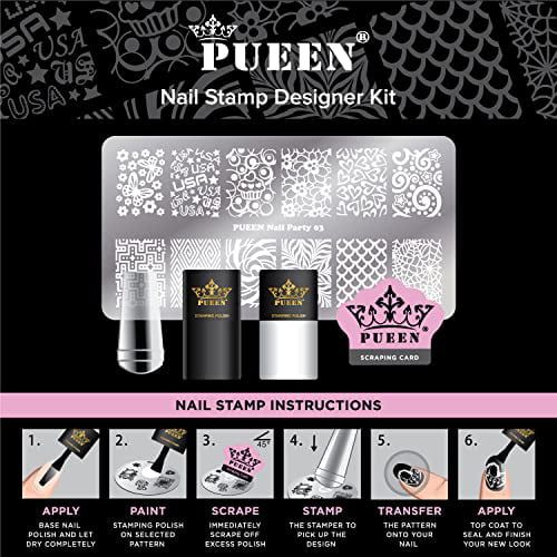 PUEEN Nail Art Stamp Designer Kit, Metal Stamping Plate, 12 Patterns EasyOptionXY LLC