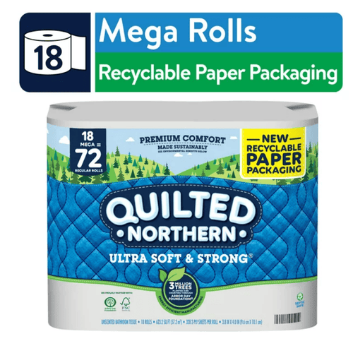 Quilted Northern Ultra Soft & Strong Toilet Paper, 18 Mega Rolls, Recyclable Paper Packaging EasyOptionXY LLC