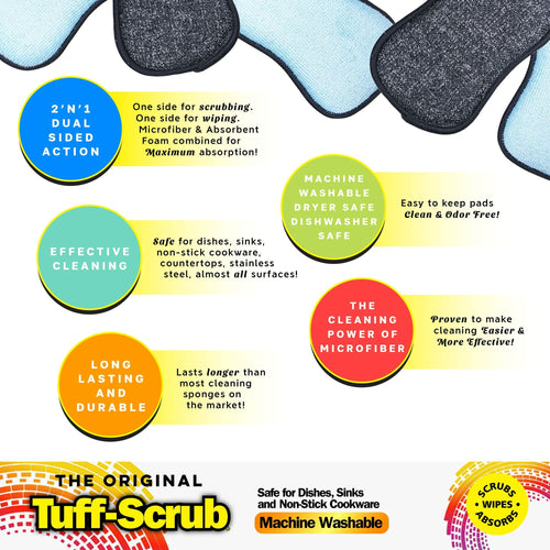 Original Tuff-Scrub Professional Microfiber Scrub 'N' Wipe Cleaning Sponge Pads, 2 Pads EasyOptionXY LLC
