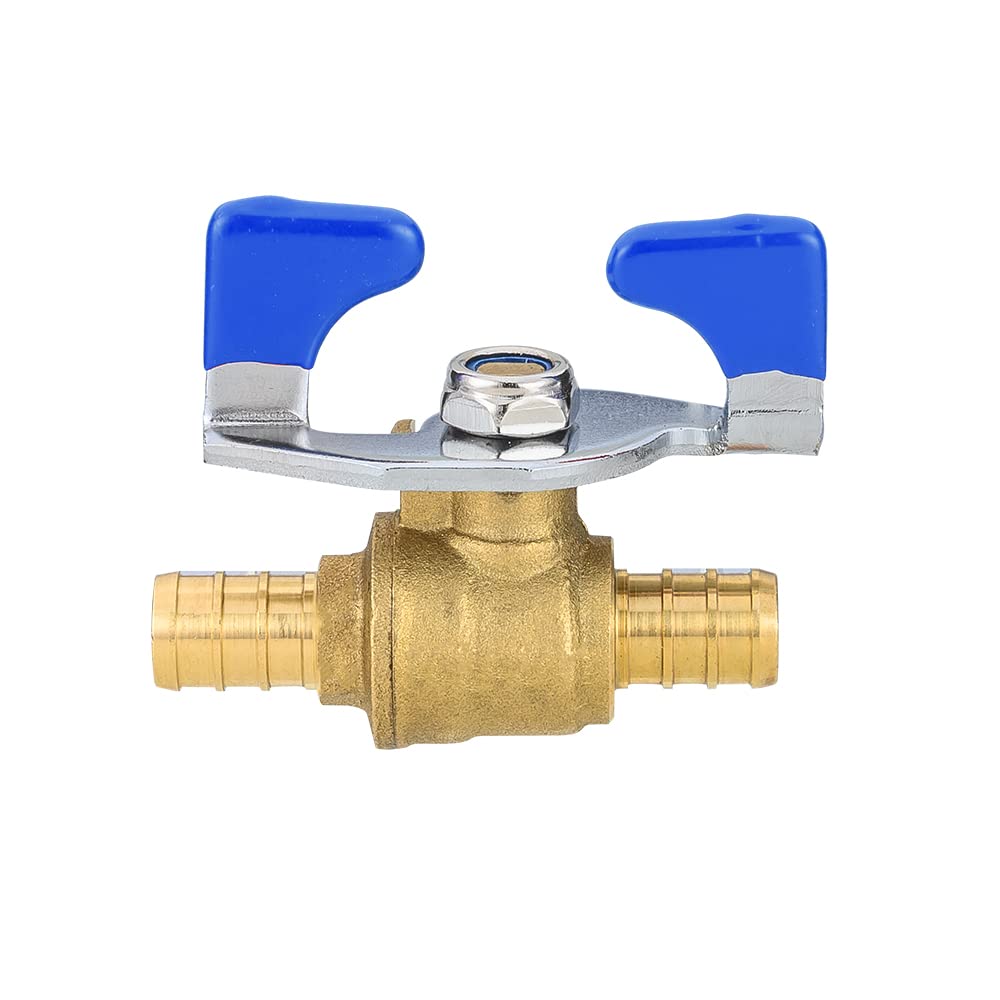 10 Pcs 3/4" PEX Crimp Butterfly Ball Valve, Blue (Lead Free)