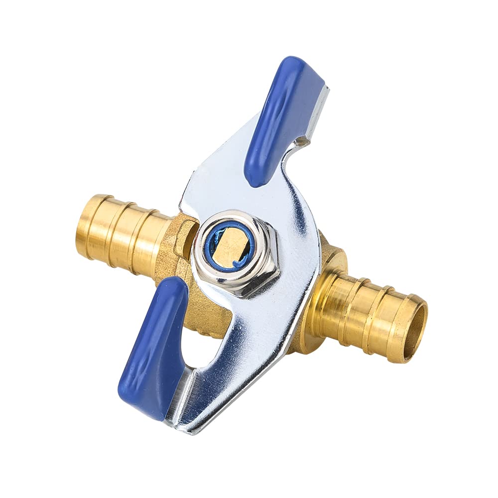 10 Pcs 3/4" PEX Crimp Butterfly Ball Valve, Blue (Lead Free)
