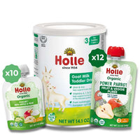 Goat & Greens Variety Bundle: Goat Milk, Power Parrot, Apple & Pear Yogurt Holle USA