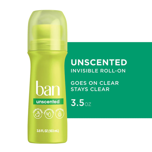 Ban Invisible Roll-On Antiperspirant Deodorant, Unscented, 3.5 oz EasyOptionXY LLC