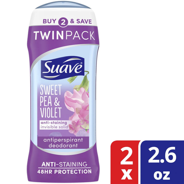 Suave Sweet Pea Antiperspirant Deodorant, 2.6 oz, Twin Pack EasyOptionXY LLC