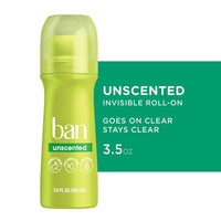 Ban Invisible Roll-On Antiperspirant Deodorant, Unscented, 3.5 oz EasyOptionXY LLC