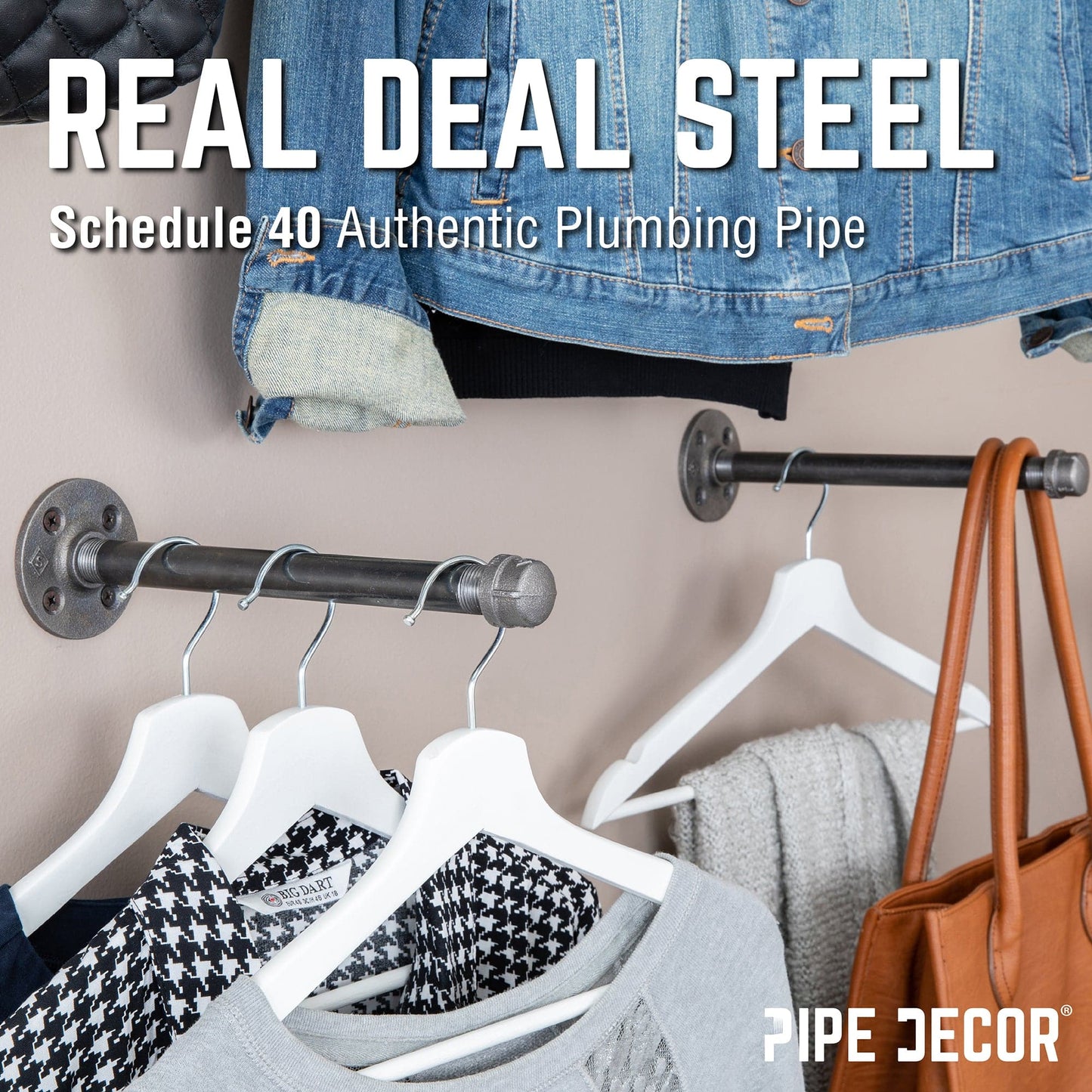 1/2 in. x 10 in. Clothing Hanging Bracket Kit, 4-Pack PIPE DECOR