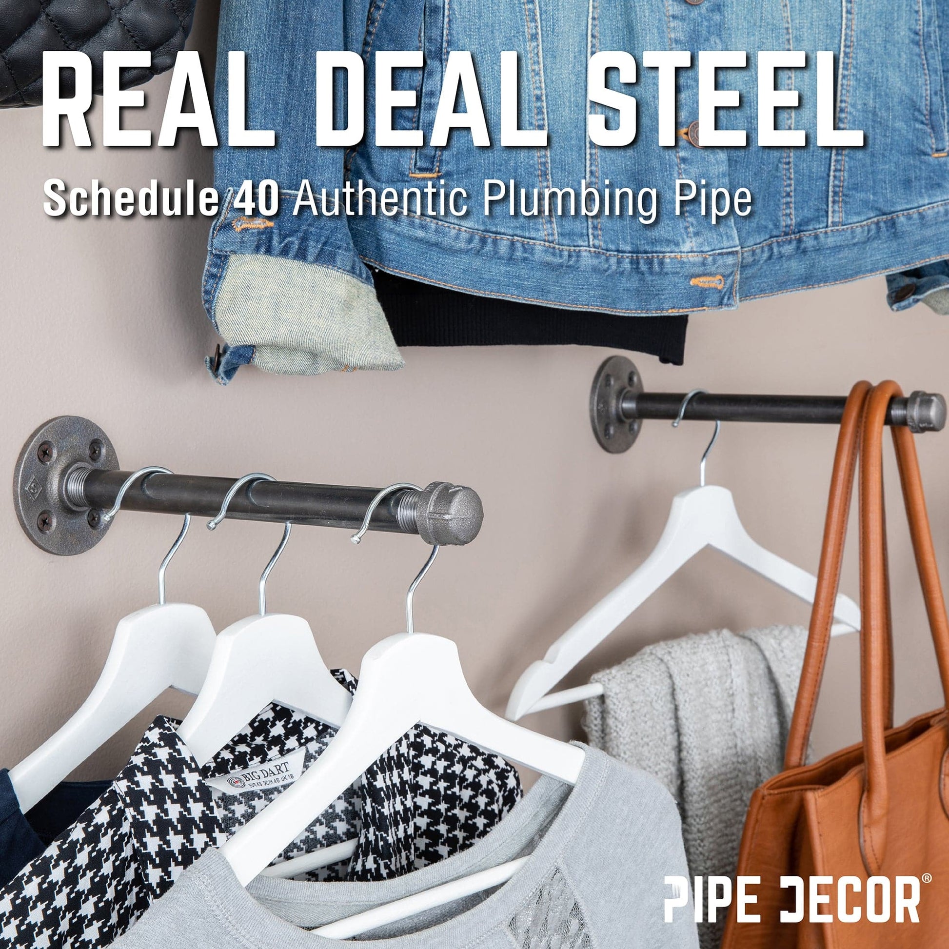 1/2 in. x 10 in. Clothing Hanging Bracket Kit, 4-Pack PIPE DECOR