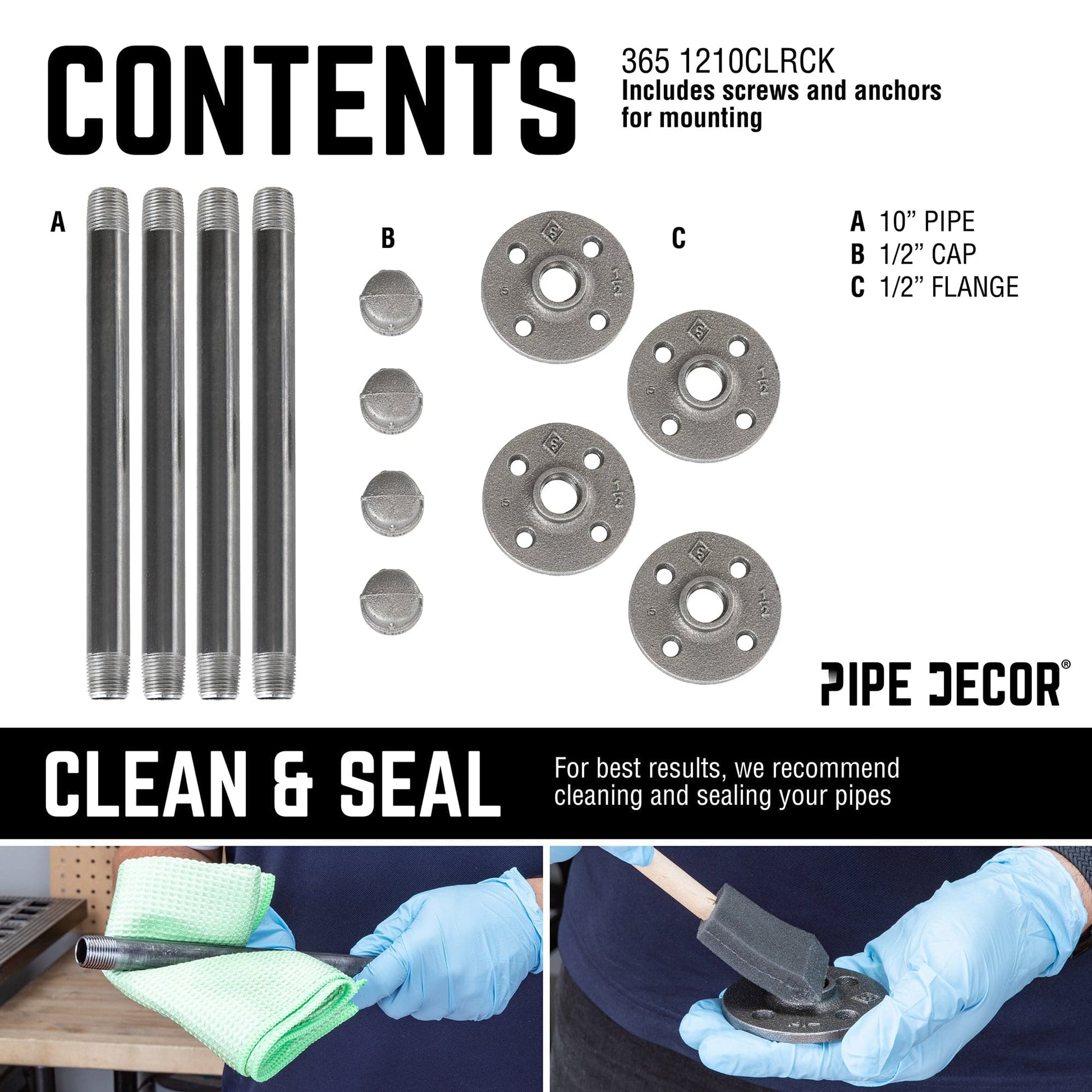 1/2 in. x 10 in. Clothing Hanging Bracket Kit, 4-Pack PIPE DECOR