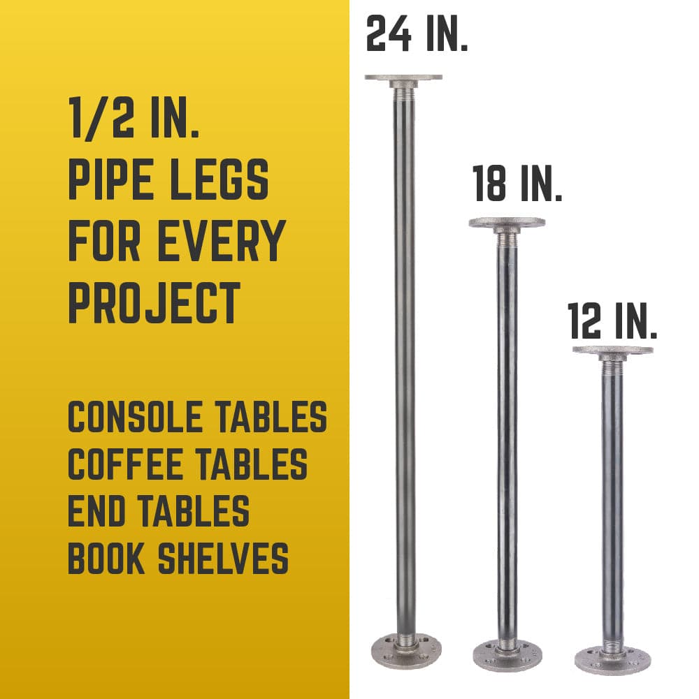 1/2 in. x 12 in. Round Flange Pipe Table Legs - 4 Pack PIPE DECOR